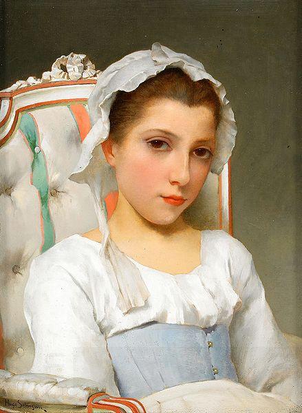 Hugo Salmson Ung fransk flicka sittande i Louis XVI oil painting picture